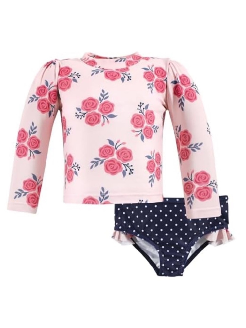 ✨$15✨NWT•Hudson Baby Girls’ 2-Piece Swim Rashguard Set | Pink/ Navy | 3T